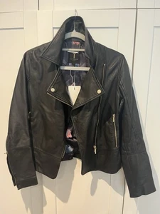 Ted Baker Women's Lizia Black Leather Jacket RRP£329 - Picture 1 of 4