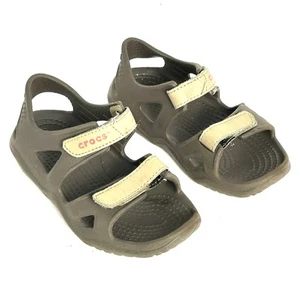 Crocs Brown Sandal Toddler Kids Size C10 Hook Loop Shoes - Picture 1 of 10