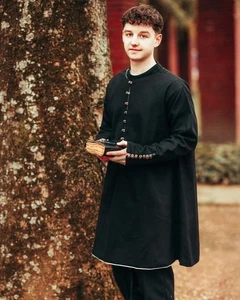 Mytholon Rafael Tunika Baumwolle Schwarz M Larp Mittelalter #13452 - Foto 1 di 5