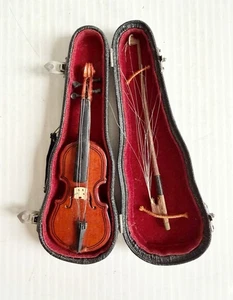 Violino in miniatura in custodia con arco giocattolo musicale vintage da collezione - Foto 1 di 10