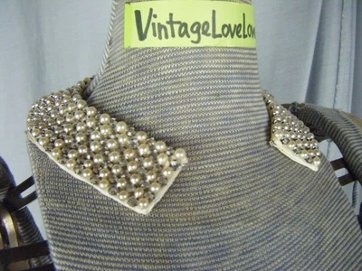 BAAR E. BEARDS Vtg 60s Made in Japan Heavy Pearl Rhinestones Collar- 15" long - Image 1 of 4