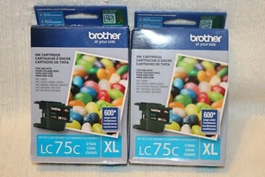 Lot of 2 - Brother LC75C XL High Yield Ink CYAN Cartridges, EXP 2018, New Sealed - Picture 1 of 3