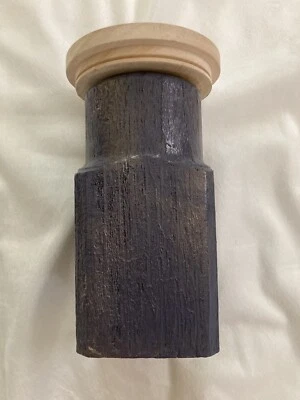 Candle Holder Eggplant With Gold & Flower Vintage Wood Pillar 7 1/2 Inches - Image 1 of 4