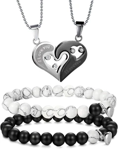 4Pcs Magnetic Couples Bracelet Necklace Magnet Matching His and Hers Promise Lo - Picture 1 of 14