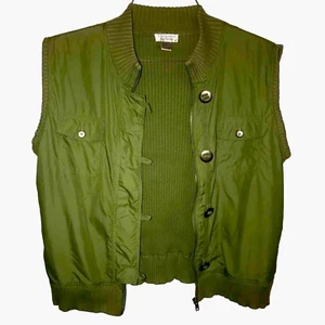 Christopher & Banks XL Vest Green Zip Up Nylon Cotton Pockets No Wear EUC - Picture 1 of 6