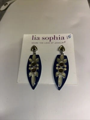 Pendientes - lia sophia, postes, declaración, azul cobalto con gemas en tonos rubor y niebla Foto 1 de 3
