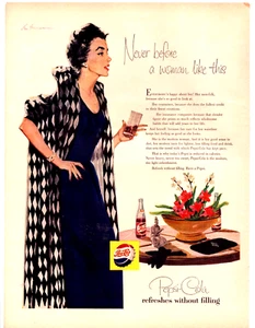 Abito nero donna moda Pepsi-Cola stampa originale Len Steckler 1955 vintage - Foto 1 di 1