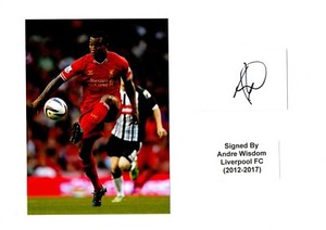 Andre Wisdom Hand Signed Card Photo & COA Ex Liverpool FC 