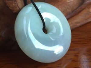 Certified Natural  Green A Jade jadeite Pendant Circle Donut Necklace3549