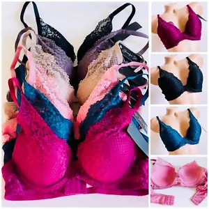 6 Bras Womens Full Coverage Push Up Deep-V Underwear Padded Lace Gather Bra 36B - Picture 1 of 14