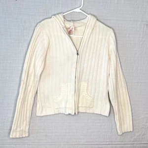EUC Derek Heart Girls Sweater/Hoodie Full Zip, Wide Rib Knit, Pockets, White  L - Picture 1 of 4