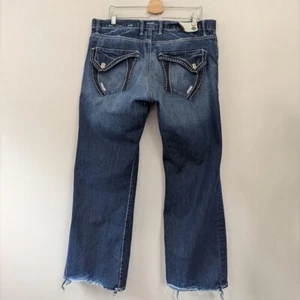 Y2K Monarchy Emboridered Pocket Bootcut Jeans Size 38 Grunge - Picture 1 of 16