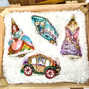 Kurt Adler Cinderella Polonaise Platinum Collection Komozja Glass Ornament Set - Picture 1 of 19