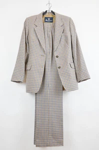 Aquascutum Suit – Plaid Beige Wool Two-Button – Size UK10 - Picture 1 of 19