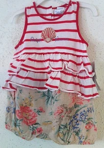 Ralph Lauren Infant Girls Romper Bubble Red Stripe Top/Floral Bottom Sz 12M NWT - Picture 1 of 9