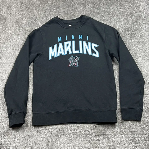Miami Marlins Sweatshirt Mens Small Black Spellout Logo MLB Sweater Fanatics Cover