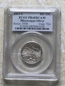 2002 -S 25C SILVER Mississippi STATE QUARTER PR68 PCGS Coin - Picture 1 of 4