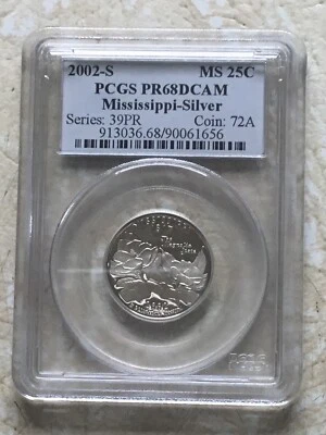 2002  -S 25C SILVER Mississippi STATE QUARTER  PR68 PCGS Coin - Image 1 of 4
