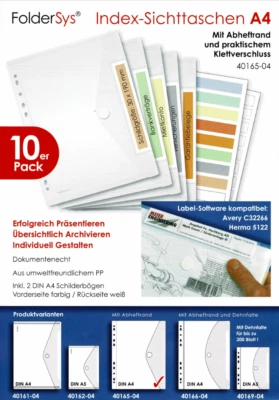 FOLDERSYS 10x A4 Prospekthülle, Index-Sichttasche A4 mit Abheftrand 40165-04