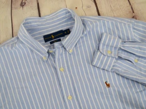 RALPH LAUREN Mens Slim Fit Oxford Button Front Shirt SIZE XL Blue Striped - Imagen 1 de 6
