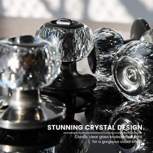 Privacy Crystal Interior Door Knobs, KEYLESS Glass Door / 3 Pack Black/ Pictures - Picture 1 of 14