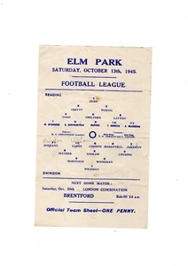 Reading v Swindon Town War League 1945/46 - single sheet programme - Picture 1 of 1