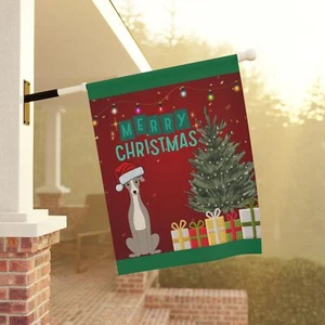 Windhund Hund Santa Frohe Weihnachten Garten Haus Flagge - 2 Größen - kostenloser Versand - Bild 1 von 9