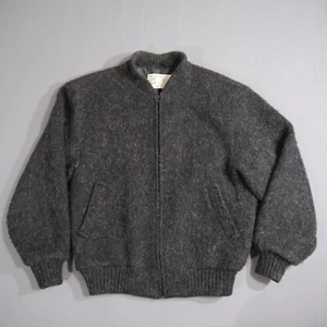 Vtg Hilda Ltd 100% Wool Bomber Jacket Mens Sz Med Black Full Zip Made In Iceland - Picture 1 of 18