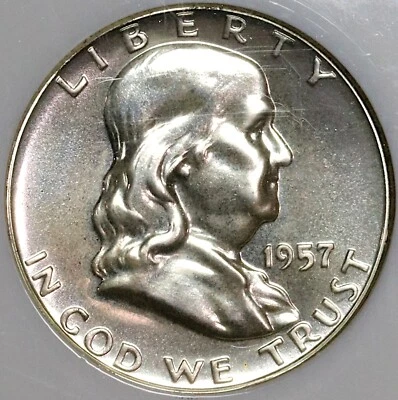 1957 NGC PF 67 Franklin meio dólar à prova de gordura antiga OFH moeda (22101103C) - Imagem 1 de 4