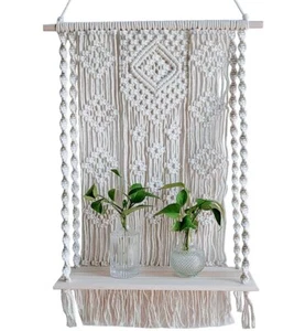 Handmade Macrame Wall Hanging Shelf Boho Indoor Rope Plant Pot Basket Holder - Picture 1 of 6
