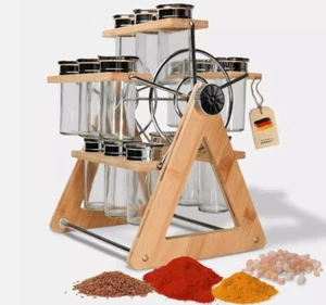 Gewürzregal aus Holz Drehbar mit 15 Gewürzgläser Gewürzkarussell Gewürzständer - Bild 1 von 3