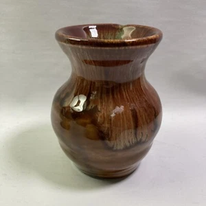 Dryden Original Pottery Small Vase Brown 4 Inches Drip Glaze Signed 1976 - Picture 1 of 4