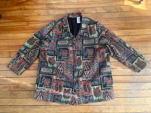 Tapestry Jacket Coat BOHEMIAN Beaded White Stag VTG Toggle BARREL Button 22W/24W - Picture 1 of 11