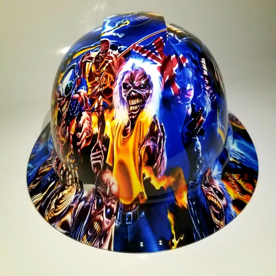 PYRAMEX FULL BRIM Hard Hat custom hydro dipped IRON MAIDEN EDDIE COLAGE NEW SUPERSICK