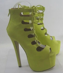 Amarillo Neón 6.5" Tacón de Agujero 2.5" Plataforma Peep Toe Zapatos con Cordones Mujer Talla 9 - Imagen 1 de 6