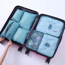 Sky Blue 7Pcs Travel Storage Bag Set Clothes Luggage Packing Organizer Suitcase