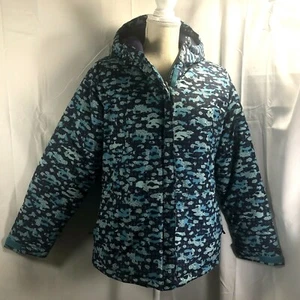 Columbia Girls XL 18-20 Jacket Geo Blue Teal Design Puffy Coat Hooded Women's S - Picture 1 of 11