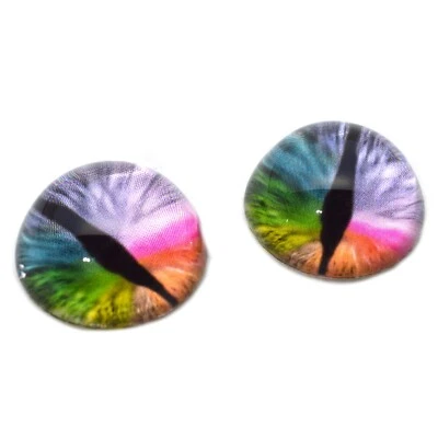 Pair High Dome Rainbow Dragon Cat Half Sphere Glass Eyes Taxidermy Jewelry - Image 1 of 4