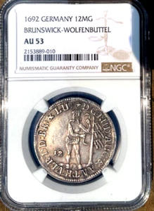 1692 German States Brunswick Wolfenbuttel Wildman 1/3 Taler, 12 MG, NGC AU 53 - Picture 1 of 2