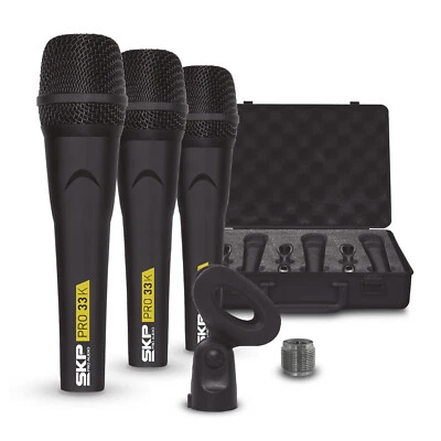 (3 Pack) SKP Pro Audio PRO-33K Professional Dynamic Cardioid Microphones Kit