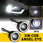 2x White COB LED Fog Lights Projector Car Angel Eyes Halo Ring DRL Bulbs 3" EXD