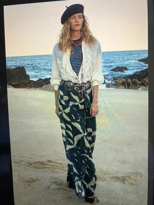 $2190. RALPH LAUREN COLLECTION SPRING 2022 LINEN SILK BATIK PANTS SIZE 8 - Image 1 of 4
