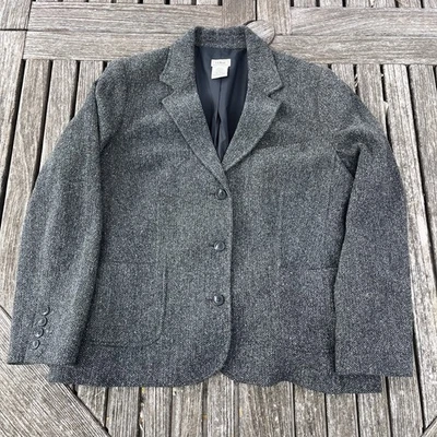 LL Bean Women's Tweed Herringbone Blazer Jacket Size S Gray Wool Blend Xl - Image 1 of 4