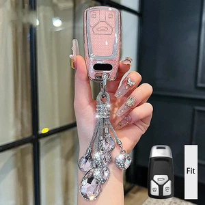 Llavero con funda para llave de coche rosa diamante para Audi A4 A5 A4L S4 S5 Q3 Q5 Q7 TT - Imagen 1 de 5
