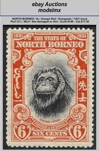 Nordborneo, 1931, Orang-Utan, MLH, Sc.#186 - Kat. 17,50 $ - Bild 1 von 2