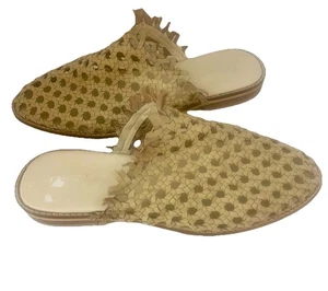 Free People Mirage gewebte Leder-Flats Gr. US 9 creme beige Boho Pantoletten Pantoletten - Bild 1 von 12