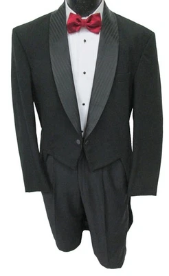 Men's Black Pierre Cardin Tuxedo Tailcoat 40R – Striped Satin Shawl Lapels - Image 1 of 4
