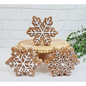 Christmas Gingerbread Snowflakes Faux Cookies Decor 3 Pc Peppermint Candy Land - Picture 1 of 9