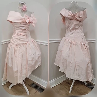Jessica McClintock Pink Taffeta dress off the shoulder, Party, Vintage, 80’s  - Image 1 of 4