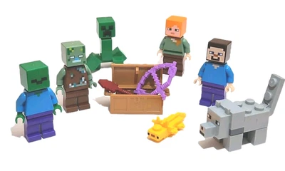 Lego Minecraft Minifigure Play Pack Lot - Axolotl Steve Alex Creeper Zombie Wolf - Image 1 of 4